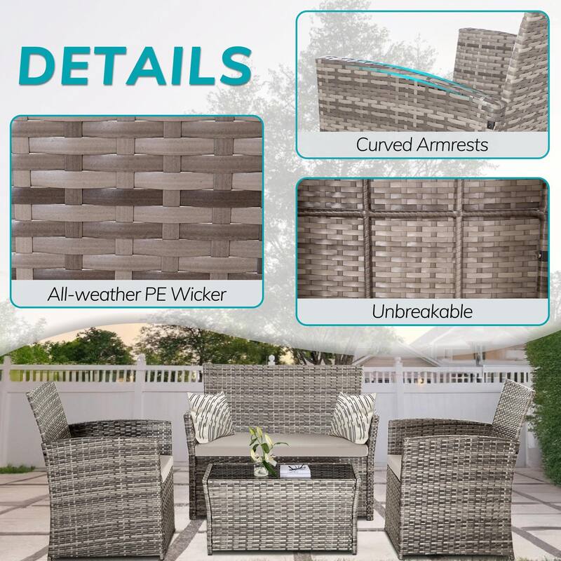 Durable Outdoor Sectional Sofa Set with Cushions & PE Rattan