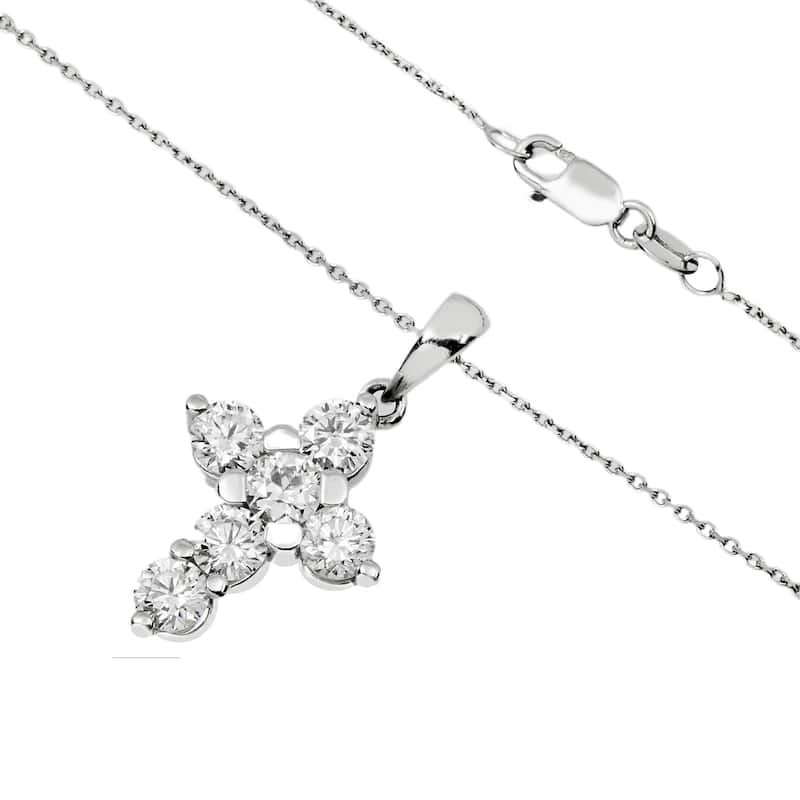 House Of Leon 14K White Gold Round Diamond Cross Pendant & Chain Necklace 2.01ct
