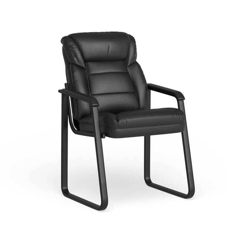 Executive Side Reception Chair with Lumbar Support and Sled Base - Black