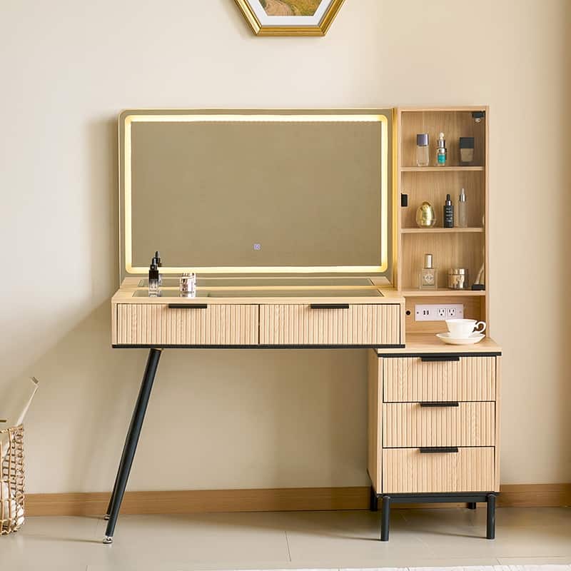 Makeup Vanity Desk with Power Outlet with 5 Drawers&Storage Shelves - 36"