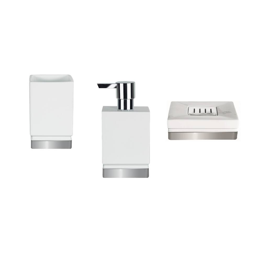 3-Piece Countertop Accessories Set Spirella Roma White And Silver Stoneware