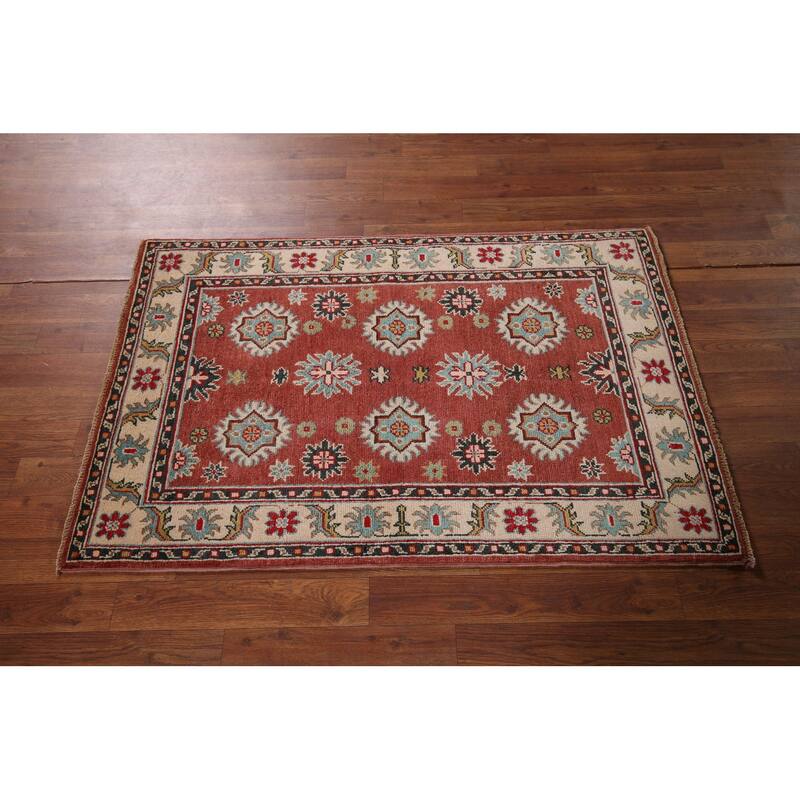 Kazak Accent Rug Handmade Traditional Orange Wool Carpet - 2'8" x 4'1"