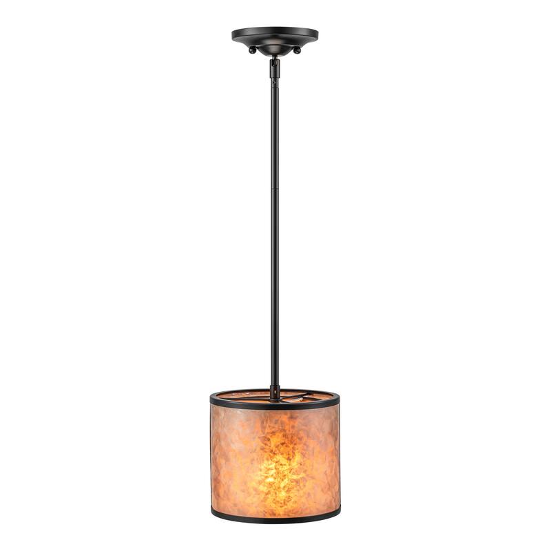 20" W and 8" W Rustic Matte Black Finish Tawny Mica Drum Pendant Light for Living Room & Bedroom