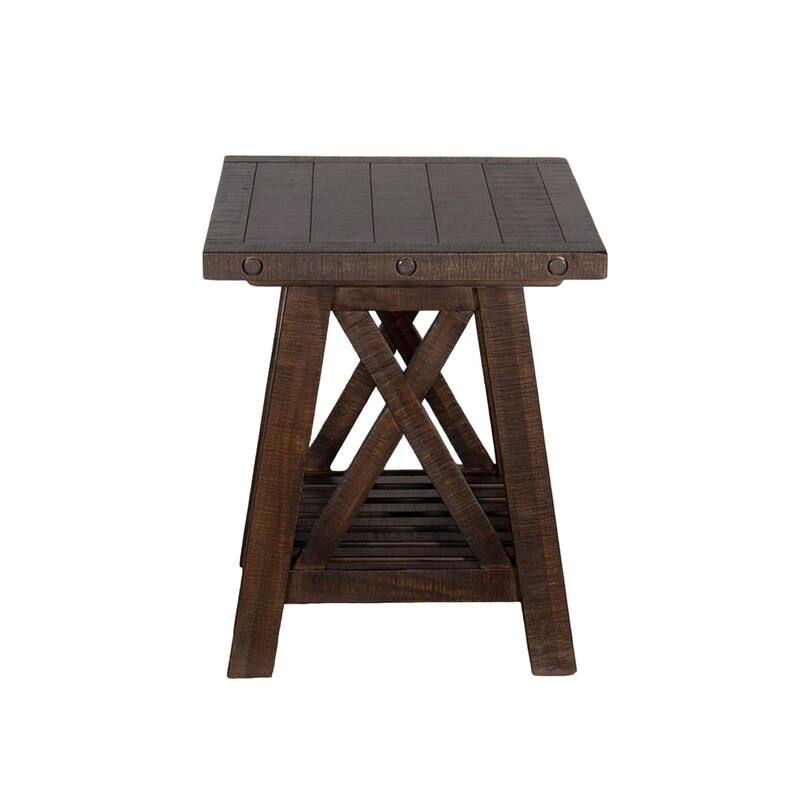 Anva Side End Table, Dark Brown Mahogany, Shelf, Rectangular 24 Inch