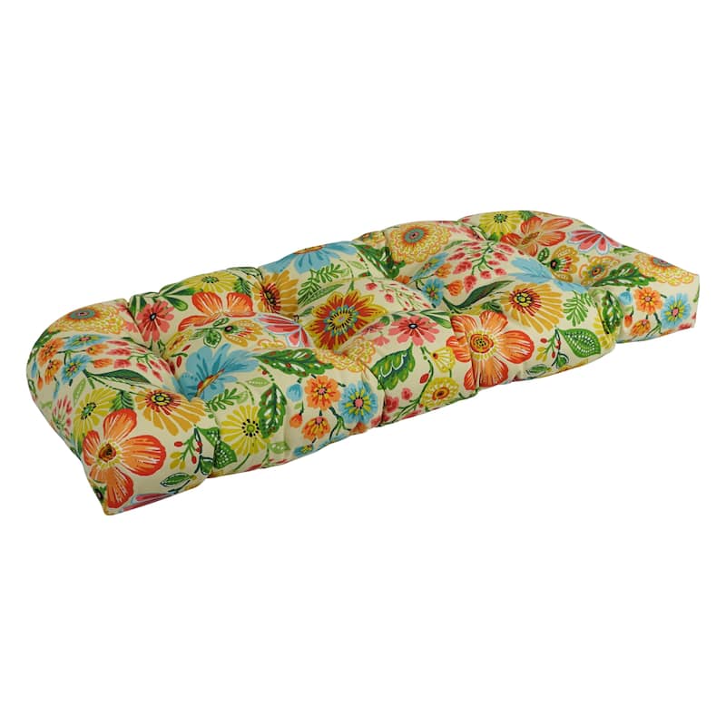 42-inch Rounded Back Tufted Outdoor Loveseat/Bench Cushion - Gregoire Chamomile