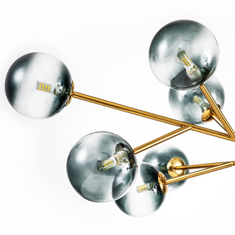 15-Light Modern Linear Sputnik Kitchen Island Light Branch Cluster Glass Globe Bubble Chandelier