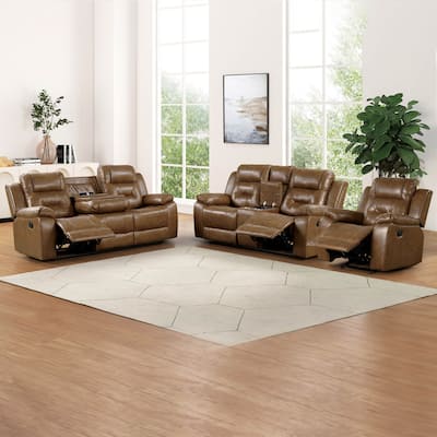 Furniture of America Charlestly 3-Piece Brown Faux Leather Sofa Set