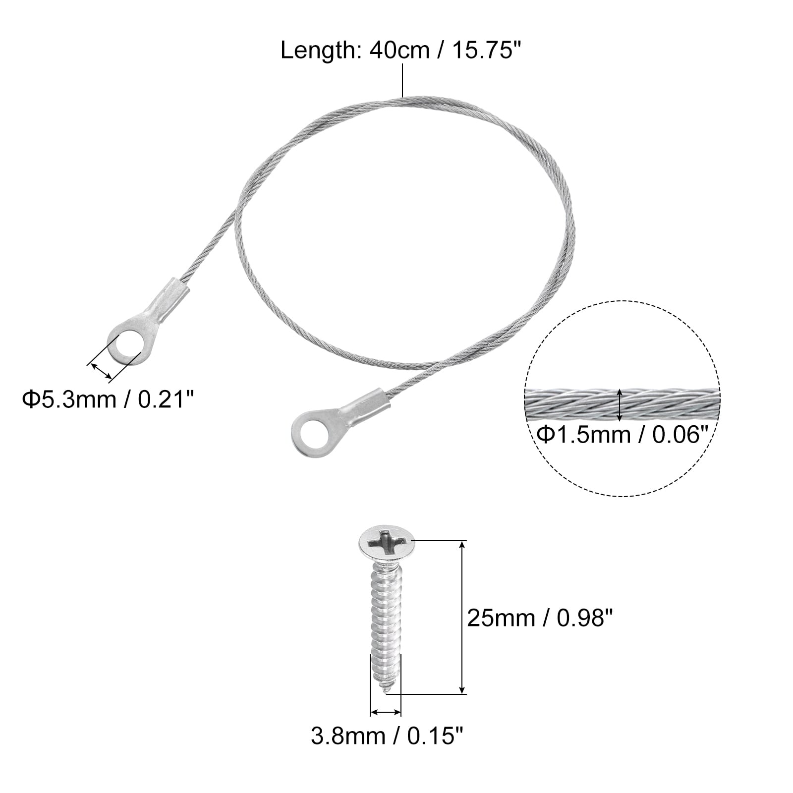 Lanyard Cable Eyelets Ended, Stainless Steel Wire Rope Lanyard with Self-Tapping Screws for Connect Furniture, Lamp Hanging