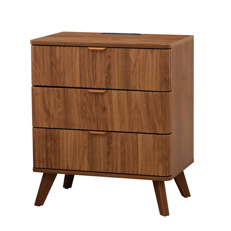 23.62in.W End Table 3-Drawer Nightstand with Charging Station