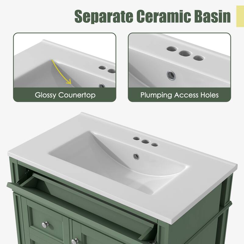 Modern 30" Bathroom Vanity, Single Sink with 2 Drawers, Tip-Out Drawer & Soft-Close Cabinet for Bathroom Storage