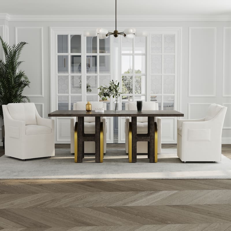 Arm Dining Chairs with Side Pocket and Casters for Dining Room Living Room Office Appartment