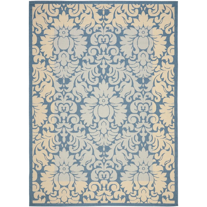 SAFAVIEH Courtyard Peggie Indoor/ Outdoor Patio Backyard Rug - 8' x 11' - Blue/Natural