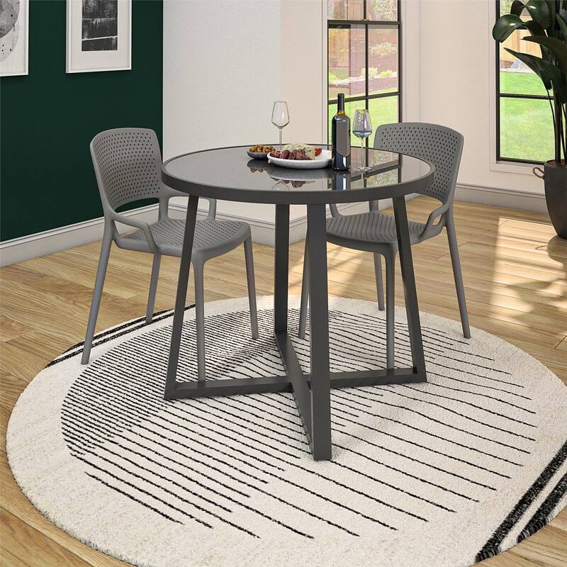 COSCO 35" Round Indoor/Outdoor Glass Top Dining Table