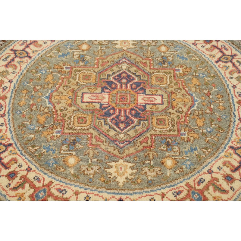 Medallion Heriz Serapi Indian Round Rug Handmade Bedroom Wool Carpet - 4'0" x 3'11"