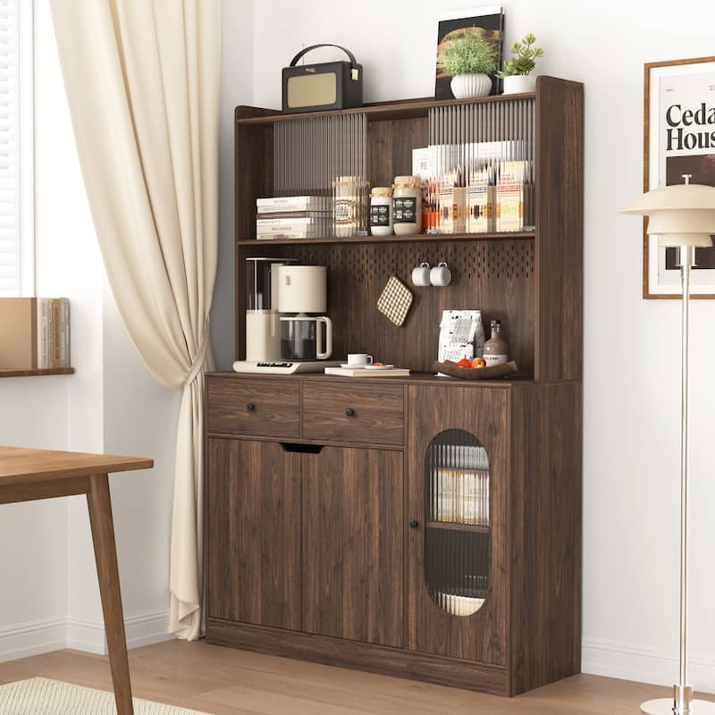 Kitchen Pantry Storage Cabinet Large Capacity Display Cabinet - Walnut