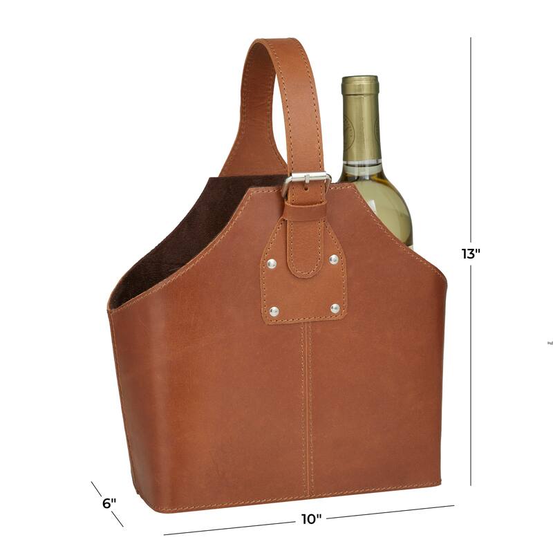 Leather 2 Bottle Wine Holder with Carrying Handle