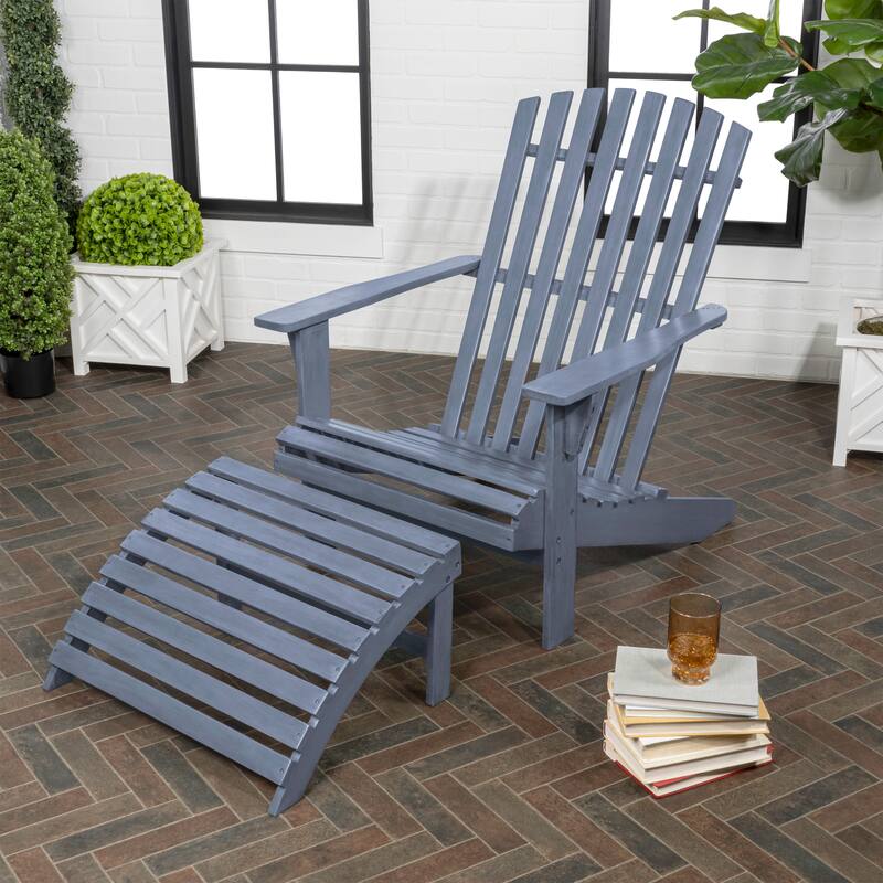 Shoreham 2-Piece Traditional Rustic Acacia Wood Adirondack Chair with Detachable Ottoman, by JONATHAN Y