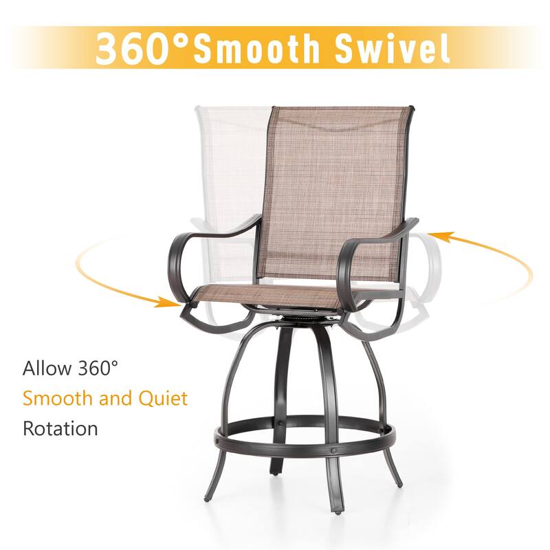 MAISON ARTS 2-Piece High Back Textilene Swivel Patio Bar Stools - N/A