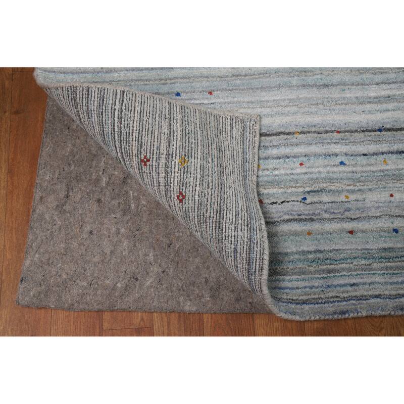 Striped Tribal Gabbeh Oriental Square Rug Handmade Wool Carpet - 9'9" x 9'8"