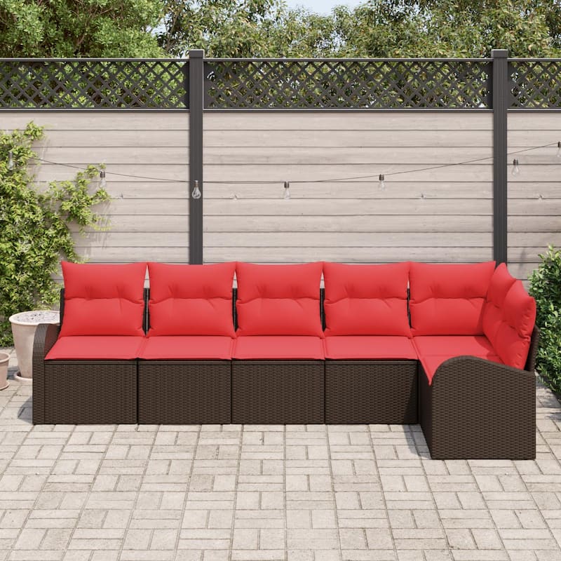 vidaXL 6/7 Garden Sofa Set with Cushions Black/Brown/Grey Poly Rattan - 113.8 x 48.8 x 27.2