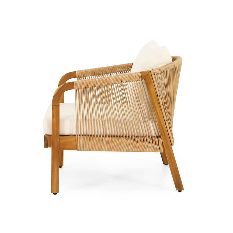 Acacia Wood and Wicker Outdoor Club Chair, Deep Seating with Soft Cushion, Porch Chairs for Garden, Backyard Porch Balcony