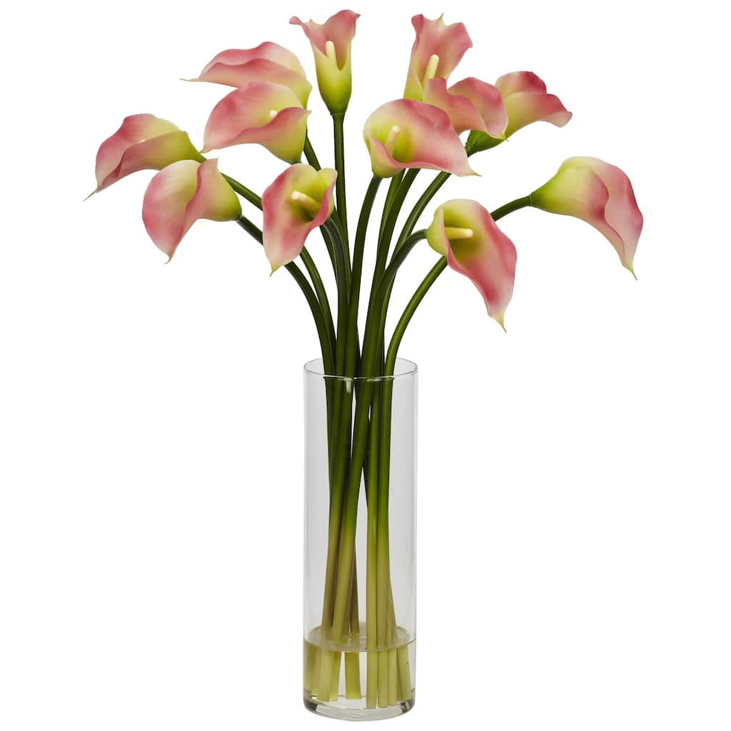 Silk Lily Flower Arrangement - Mini Baroque Bonanza Artificial Flowers Vase Decor - Pink - 15