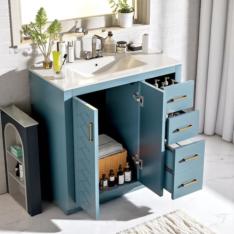 Modern 36 Inch Bathroom Vanity Set with Undermount Sink, Solid Wood Frame, 3 Drawers, and Concealed Cabinet