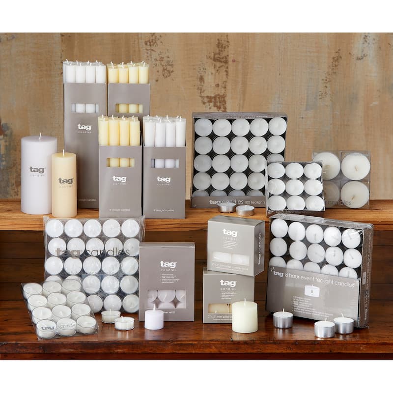 Set of 12 Tealight Candles White Wax Everyday Use 3 Hour Burn Time Perfect for Votive Holders 075 in H x 15 in Dia