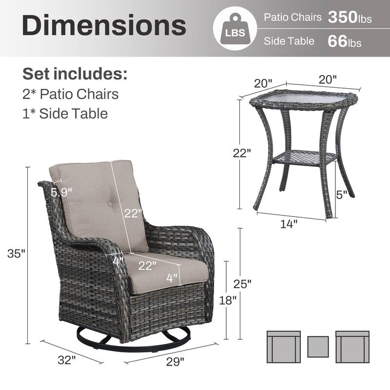 Gymojoy Wicker Swivel Glider Chair Outdoor Rocking Seating with Olefin Cushions