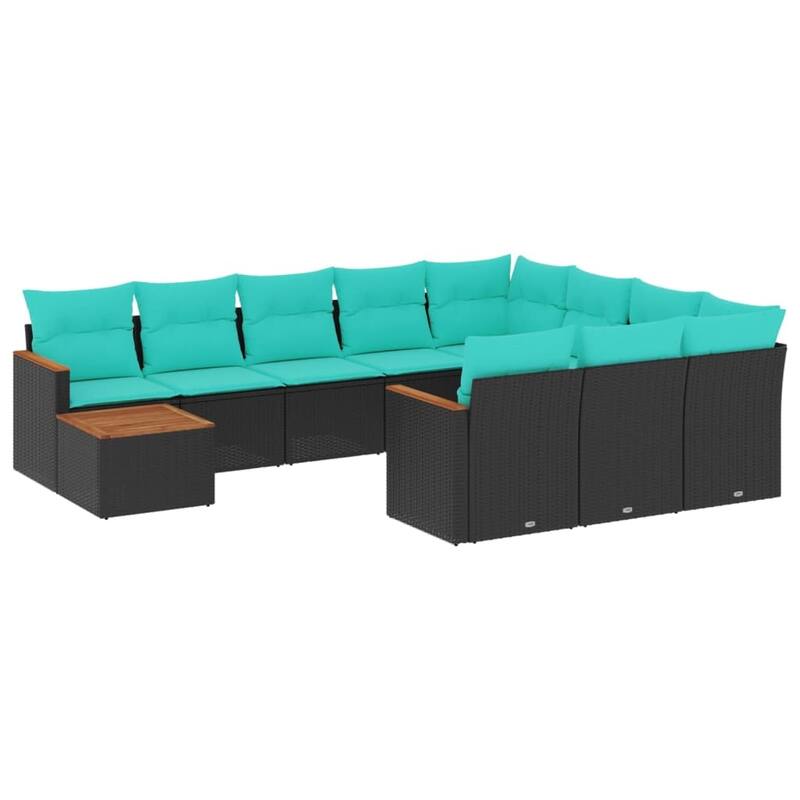 vidaXL 11 Piece Patio Sofa Set with Cushions Black Poly Rattan - 24.4x27.2x24.4