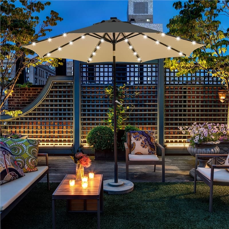 Yaheetech 9FT Patio Umbrella with 32 LED Lights Market Umbrella with 8 Ribs