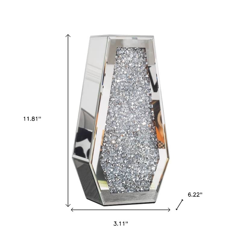 12" Silver Faux Crystal And Mirrored Glass Table Vase - 3.11