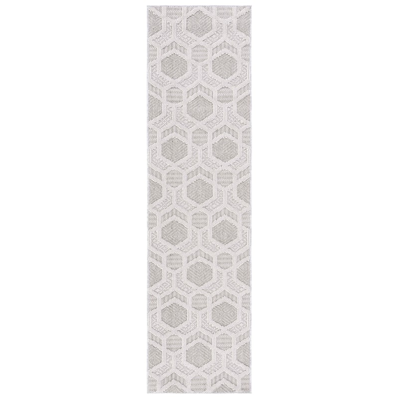 SAFAVIEH Global Meruert Indoor/ Outdoor Modern Rug - 2'2" x 8' Runner - Grey/Ivory