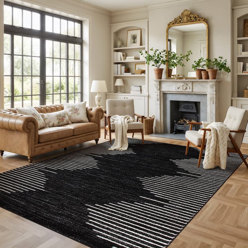 Bohemian Stripe Area Rug - 7'10" x 10' - Black