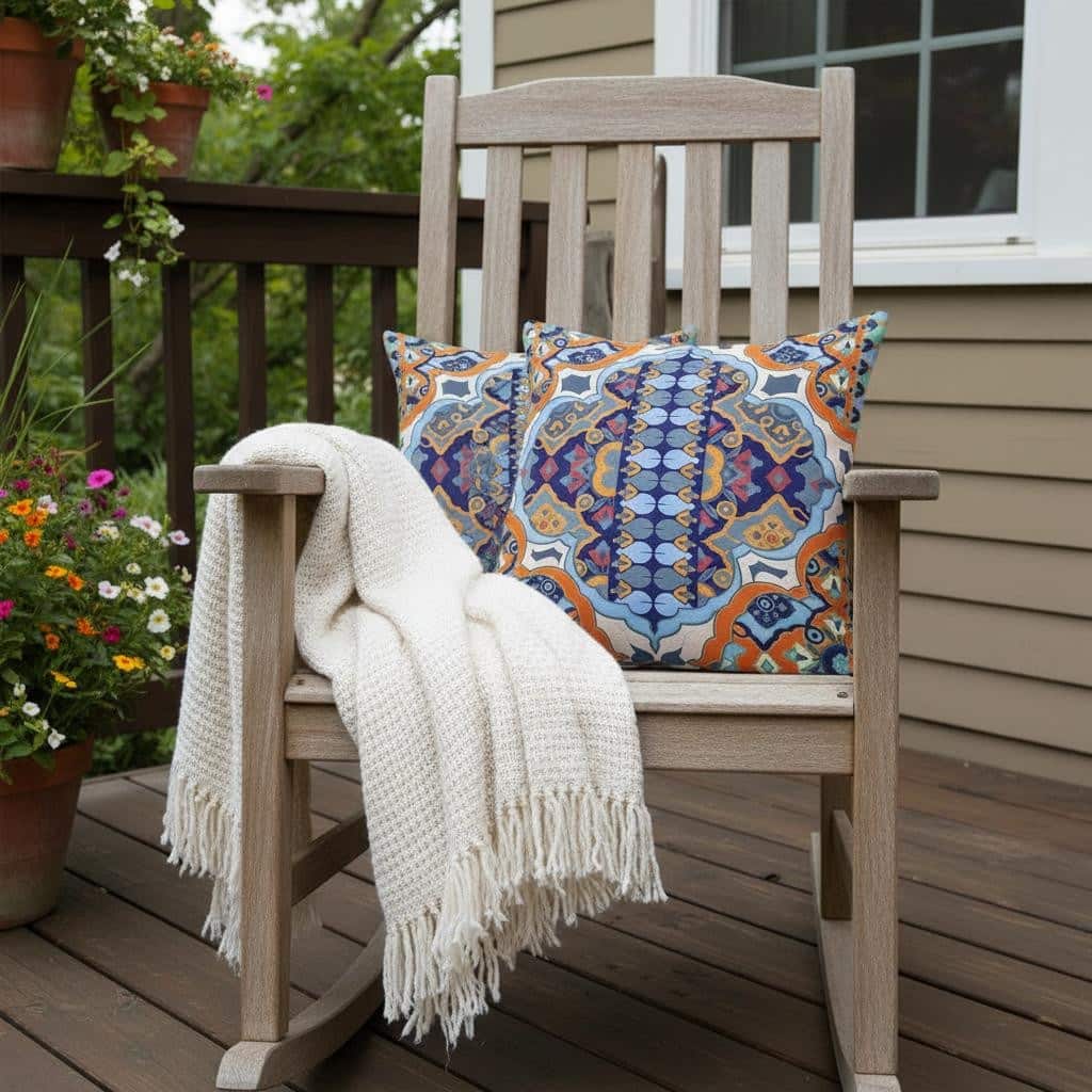 HomeRoots Set of Two 16" X 16" Blue and Orange Blown Seam Floral Indoor Outdoor Throw Pillow - 16.00' X '16.00' X '5.00