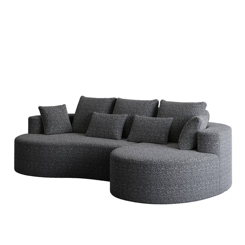 Oversized Chenille Upholstered Boneless Sofa, L-Shaped Curved Sectional Sofa, Deep Seat Cloud Couch with 7 Pillows