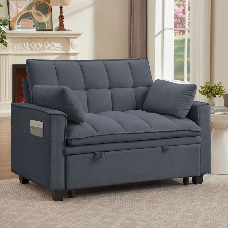 48.03" Pin Striped Fabric 3 in 1 Convertible 2 Seater Sleeper Sofa Bed