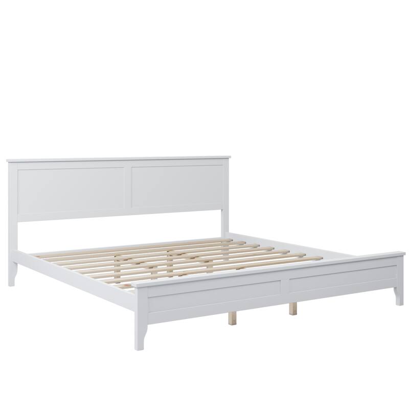 Durable Pine Wood Platform Bed with Slat Design Headboard, Full, Queen, King Options