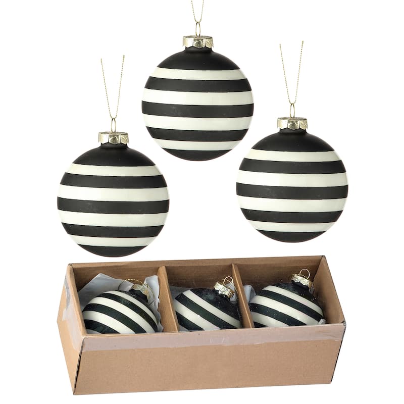 3" Glass Stripe Halloween Ball Ornament Box of 3