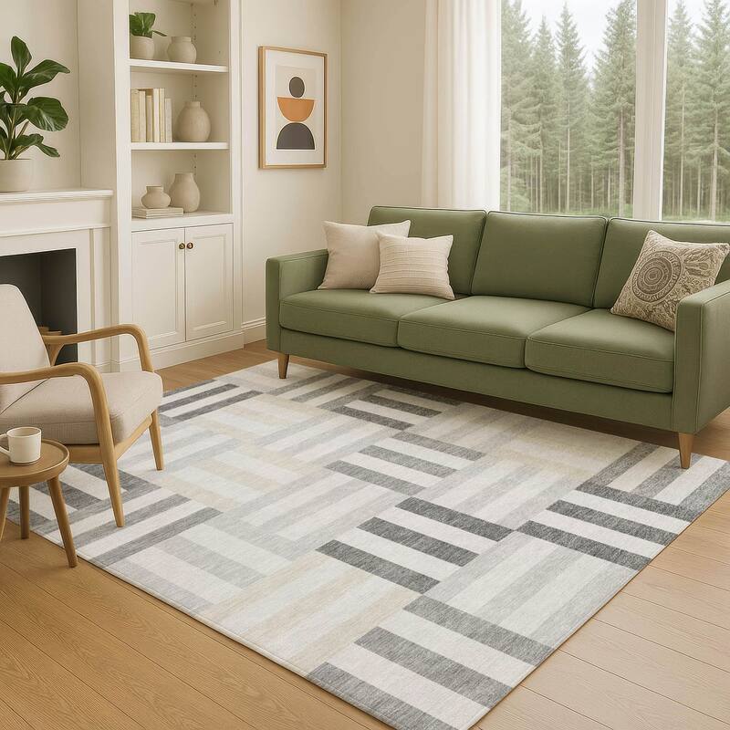 Machine Washable Indoor/ Outdoor Modern Hatch Chantille Rug