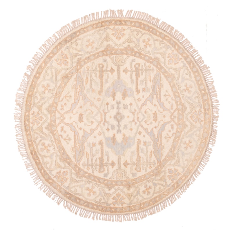 ECARPETGALLERY Hand-knotted Royal Oushak Ivory Wool Rug - 5'0 x 5'0