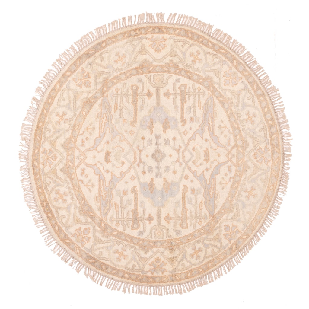 ECARPETGALLERY Hand-knotted Royal Oushak Ivory Wool Rug - 5'0 x 5'0