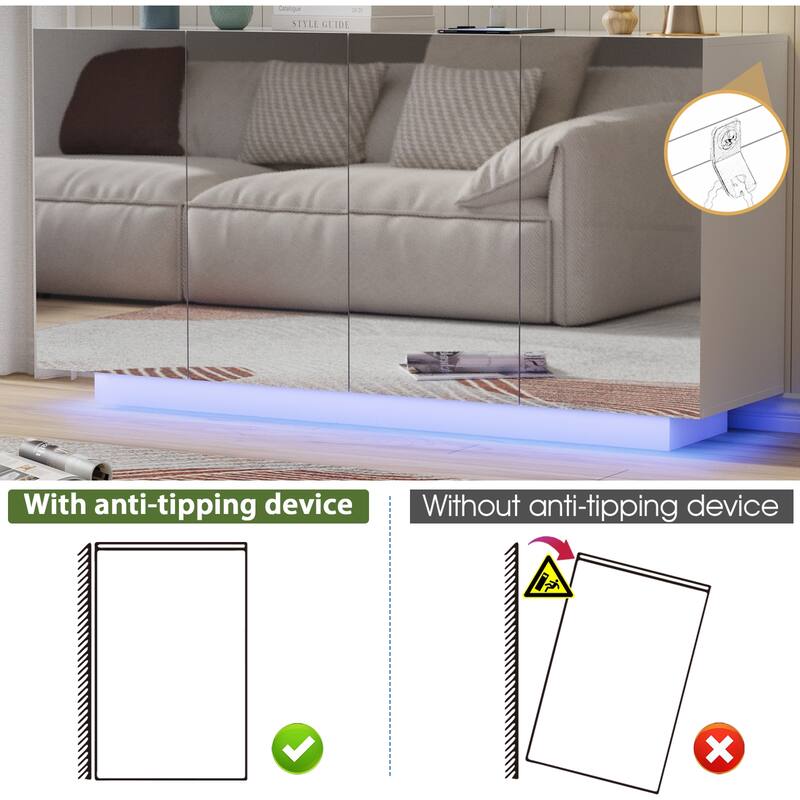 LED Illuminated Mirror 4 Doors Cabinet Modern Smart Storage Cabinet