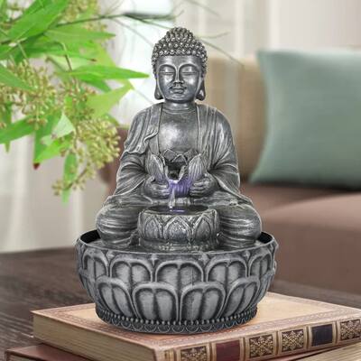 Zen Sitting Buddha Indoor Table-Top Water Fountain with LED Light