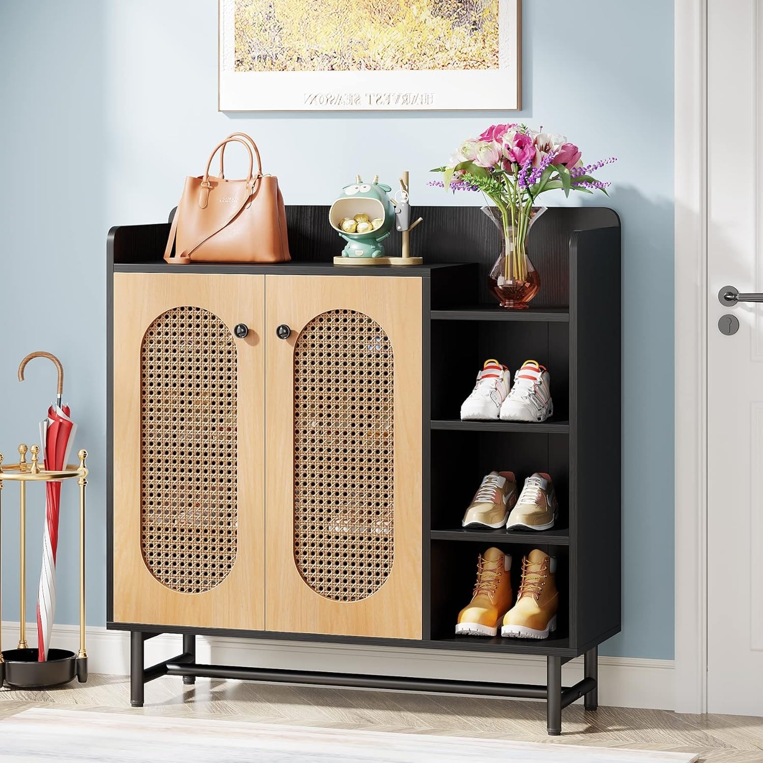 Freestanding 2-door Shoe Storage Cabinet with Adjustable Shelves for ...