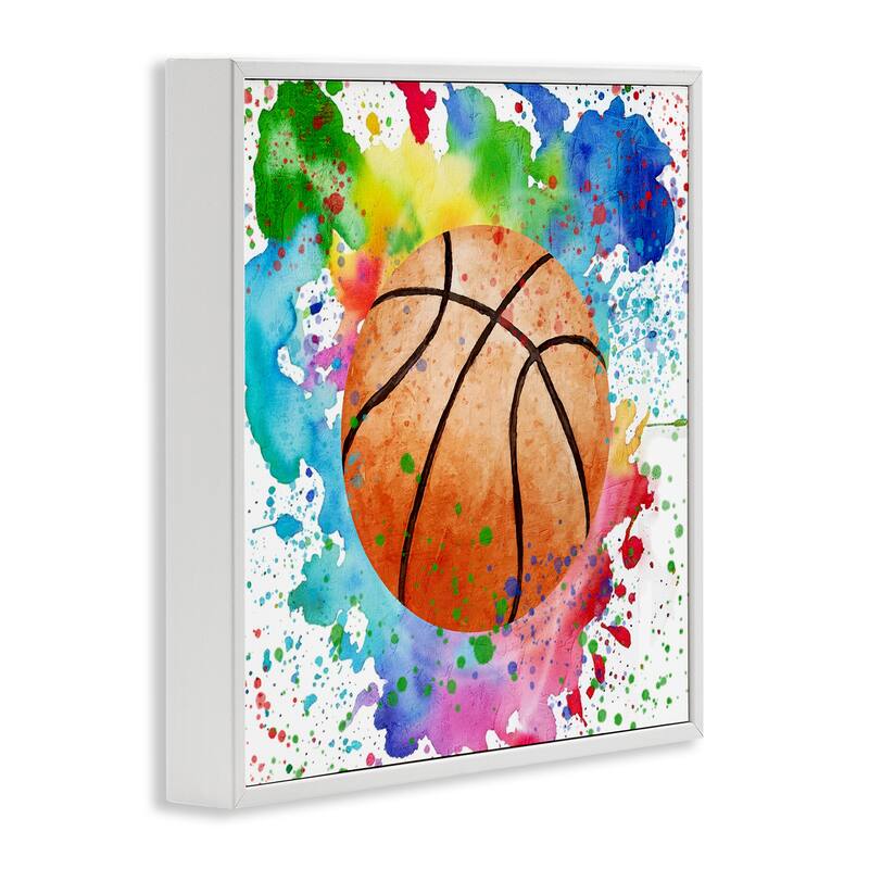Stupell Basketball with Bright Splash Framed Giclee Art Design By Kim Allen