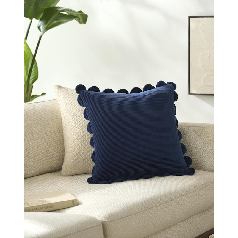 Livabliss Corduroy Quarters Modern Accent Pillow - Blue - 22"L x 22"W - Down