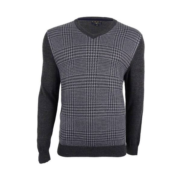 Shop Club Room Men S Merino Wool Houndstooth V Neck Sweater Overstock 18691350