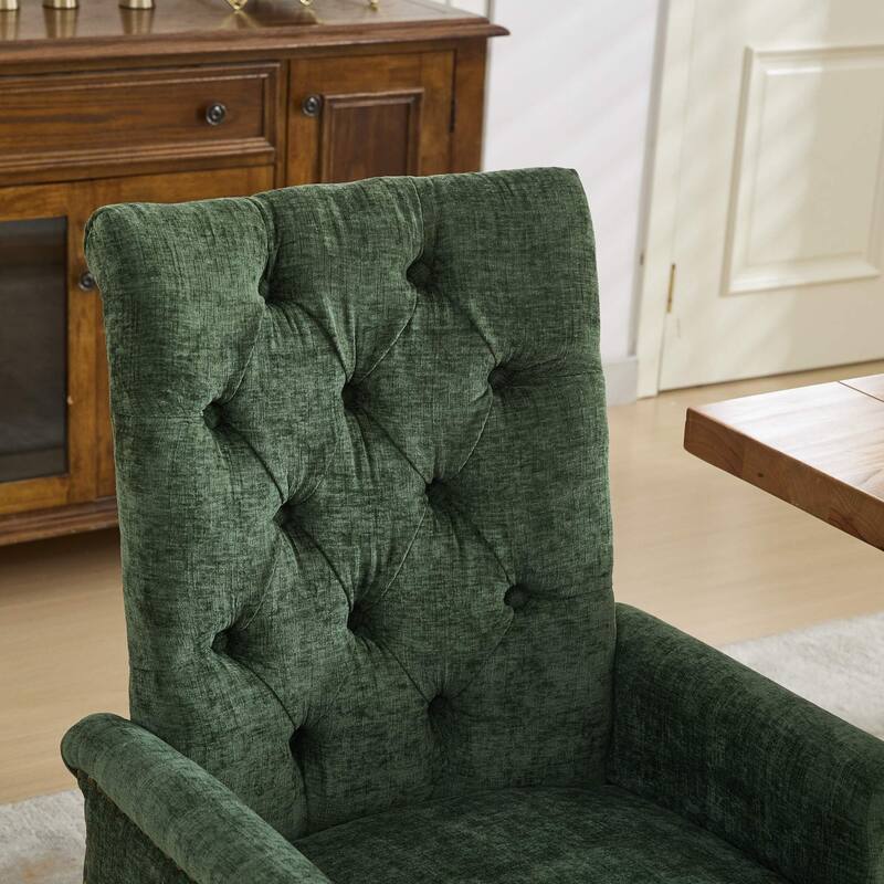 Roomfitters Chenille Upholstered Dining Chair, Tufted High-Back Accent Armchair with Curved Wood Legs