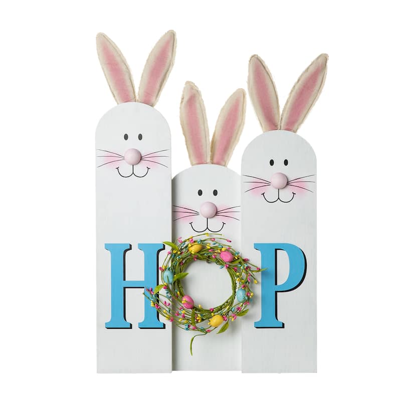 Glitzhome Wooden Happy Easter Bunny Eggs Porch Sign Standing Decor Spring Gift